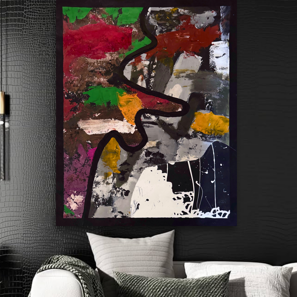 Abstract Collage Acrylic Painting on Poster, Mixed Media Texture Art, Hand Cut Dual Poster Composition, Modern Wall Decor 22x28 Inches