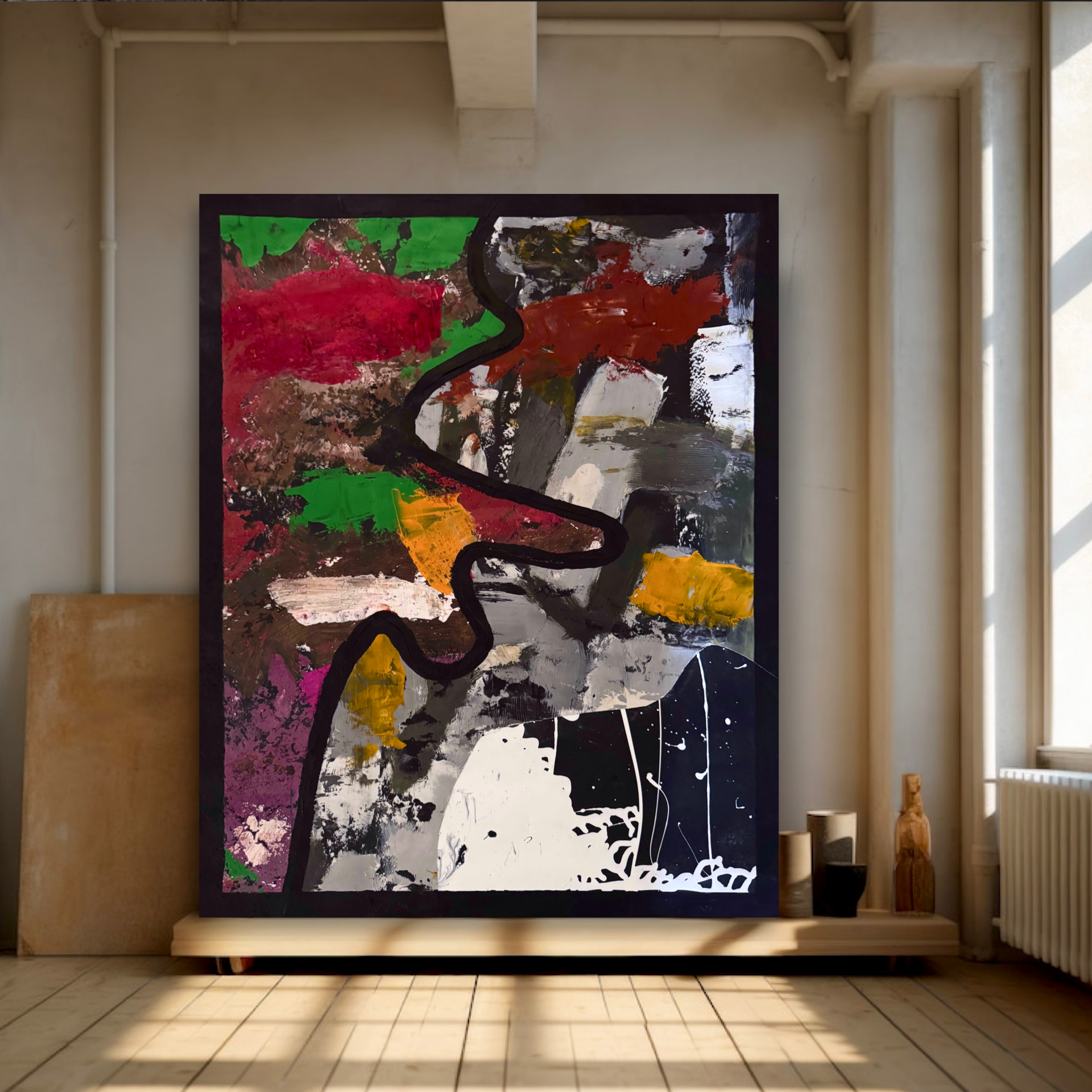 Abstract Collage Acrylic Painting on Poster, Mixed Media Texture Art, Hand Cut Dual Poster Composition, Modern Wall Decor 22x28 Inches