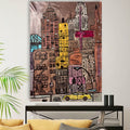 Original NYC Skyline Painting 26x36 Canvas | Hand Painted Acrylic Abstract Cityscape with Yellow Taxi & Urban Style