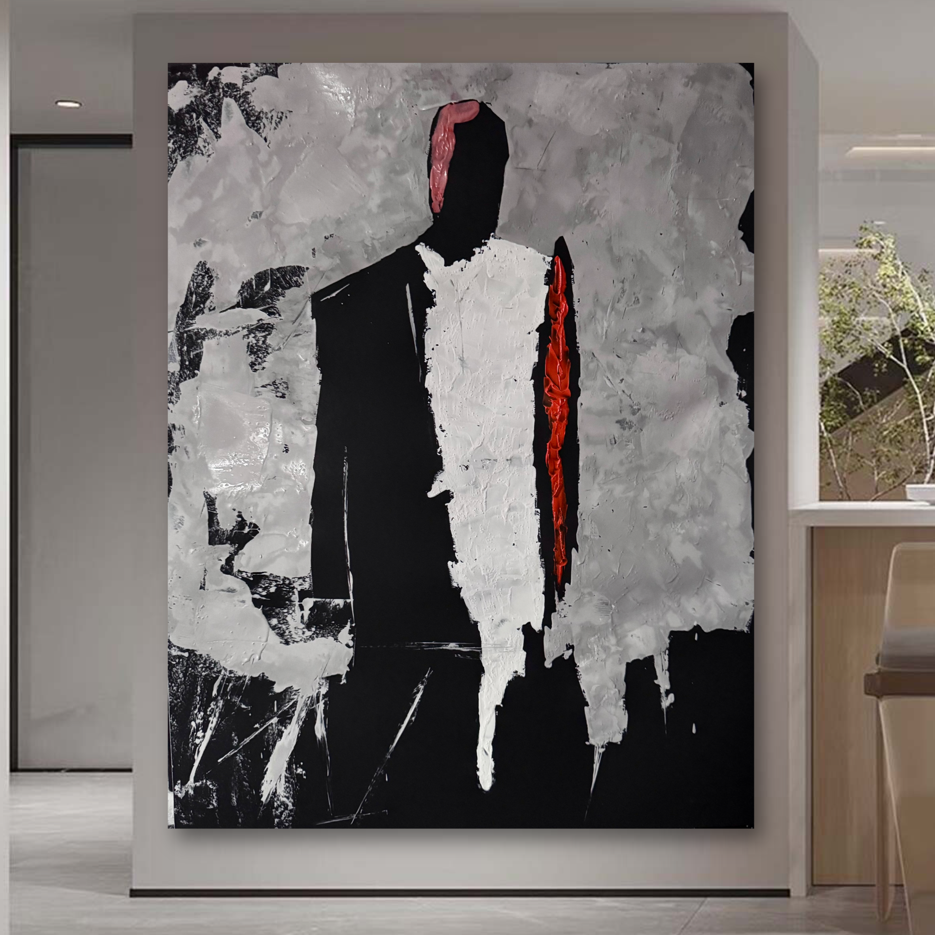 Neo Expressionist Figure Art, Textured Acrylic Painting, Black White Red Abstract Artwork, Palette Knife Modern Wall Decor