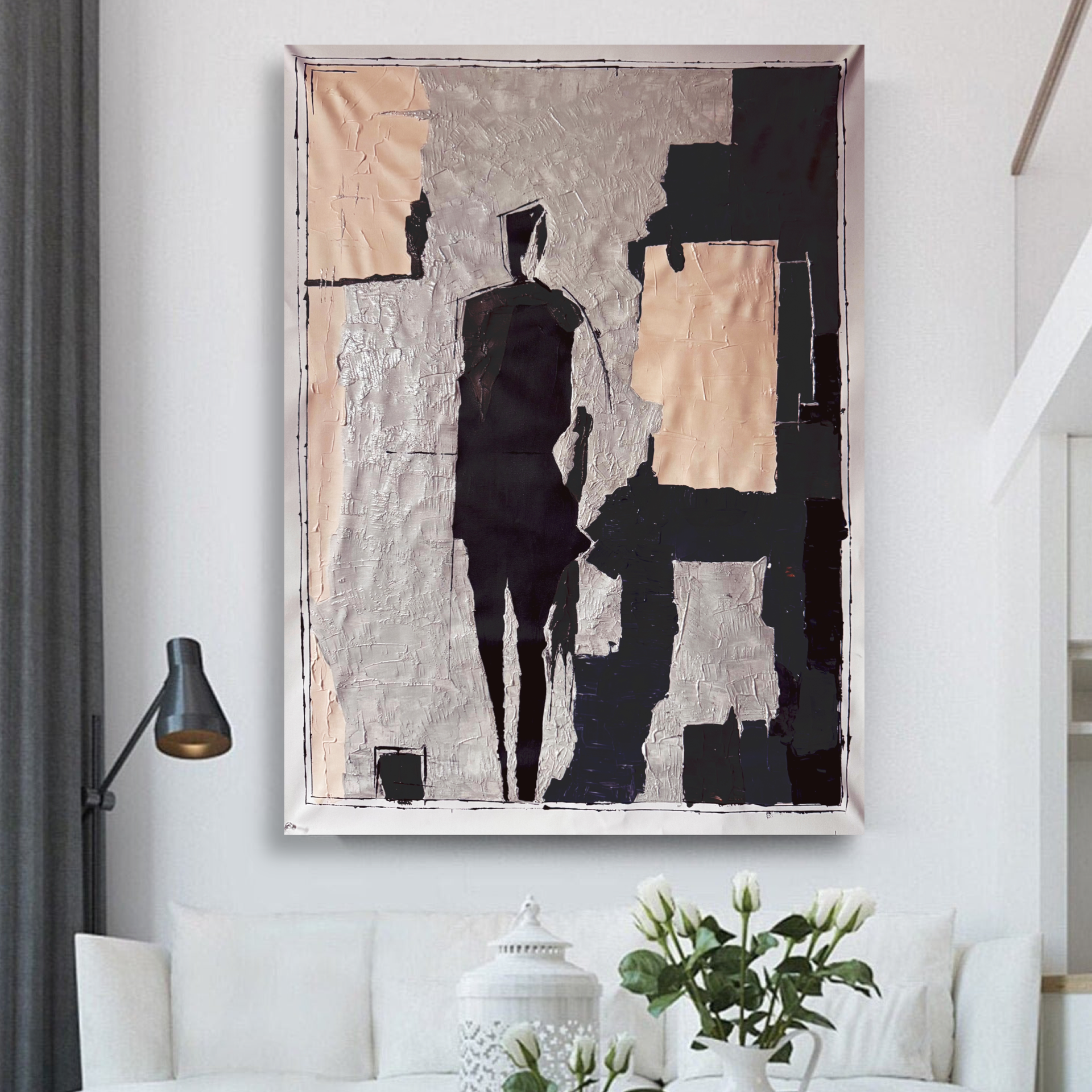 Neo Expressionist Abstract Figure Painting | Original 26x36 Acrylic Canvas Artwork | Textured Modern Wall Art