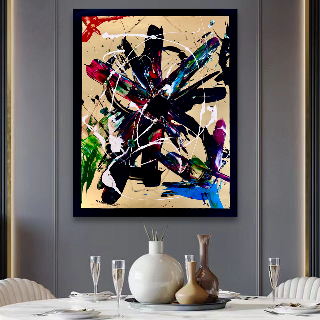 Abstract Acrylic Painting on Poster 22x28, Textured Brush & Palette Knife Art, Varnished Mixed Media, Bold Modern Wall Decor for Interior Space
