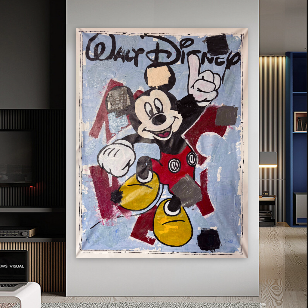 Abstract Walt Disney Acrylic Painting | Handmade Mickey Mouse Canvas Art | Original Pop Art Wall Decor 26x36 inch