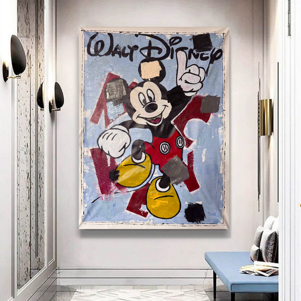 Abstract Walt Disney Acrylic Painting | Handmade Mickey Mouse Canvas Art | Original Pop Art Wall Decor 26x36 inch