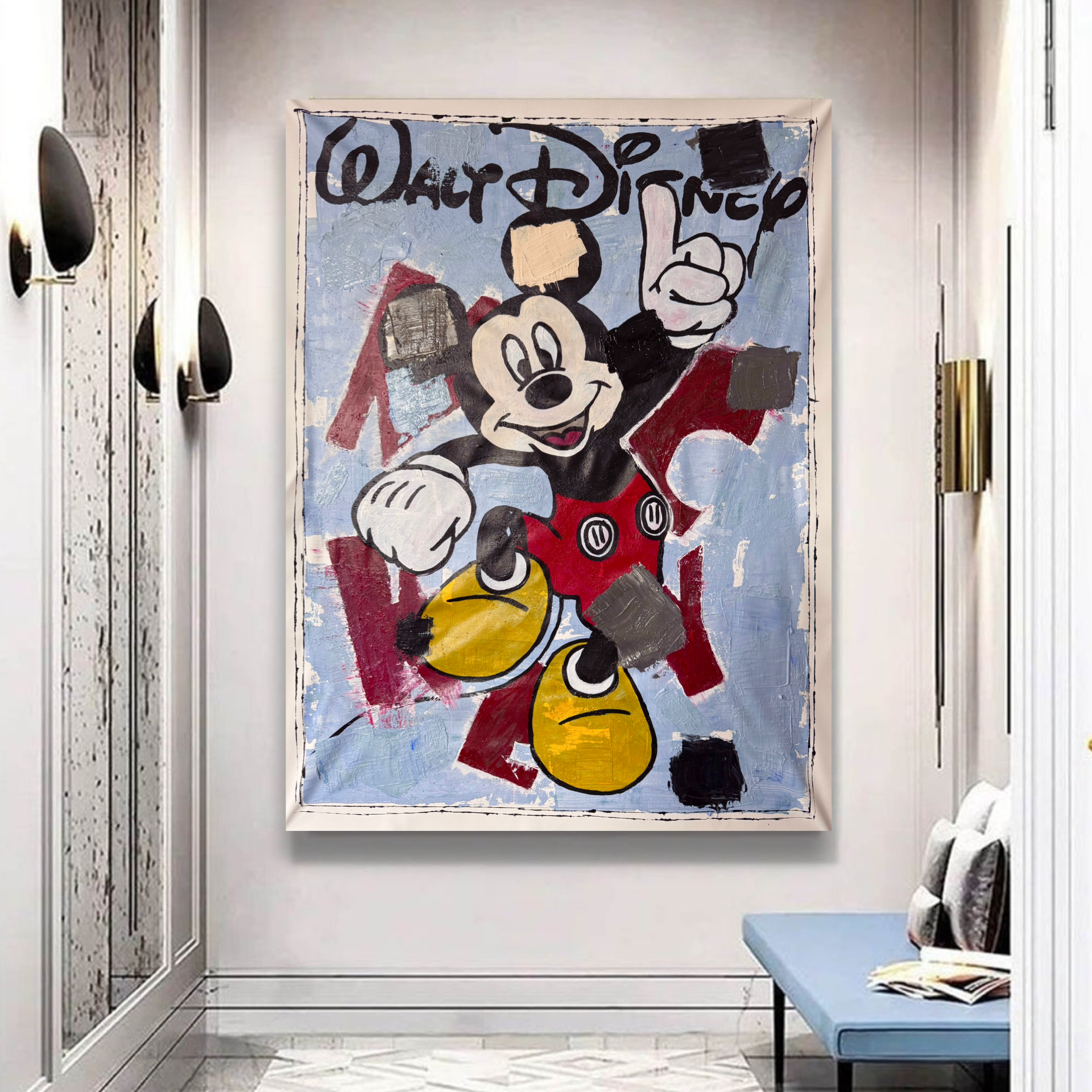 Abstract Walt Disney Acrylic Painting | Handmade Mickey Mouse Canvas Art | Original Pop Art Wall Decor 26x36 inch