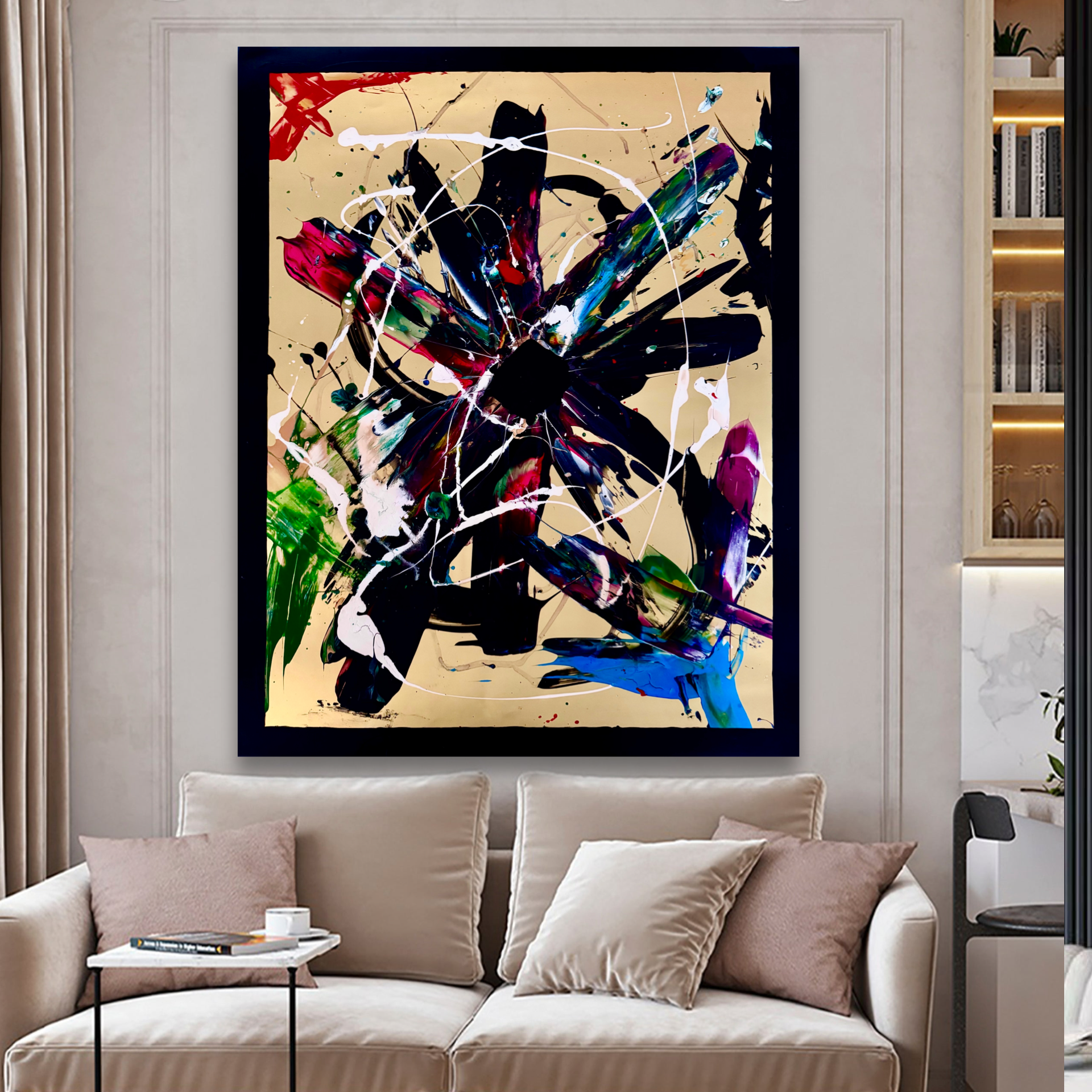 Abstract Acrylic Painting on Poster 22x28, Textured Brush & Palette Knife Art, Varnished Mixed Media, Bold Modern Wall Decor for Interior Space