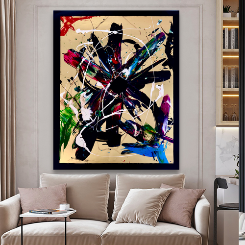 Abstract Acrylic Painting on Poster 22x28, Textured Brush & Palette Knife Art, Varnished Mixed Media, Bold Modern Wall Decor for Interior Space