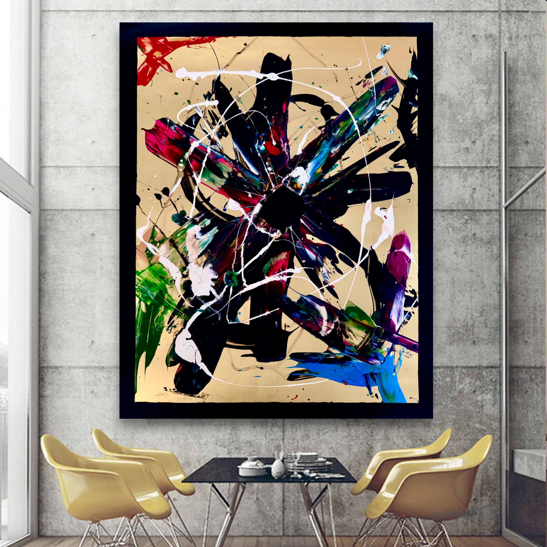 Abstract Acrylic Painting on Poster 22x28, Textured Brush & Palette Knife Art, Varnished Mixed Media, Bold Modern Wall Decor for Interior Space