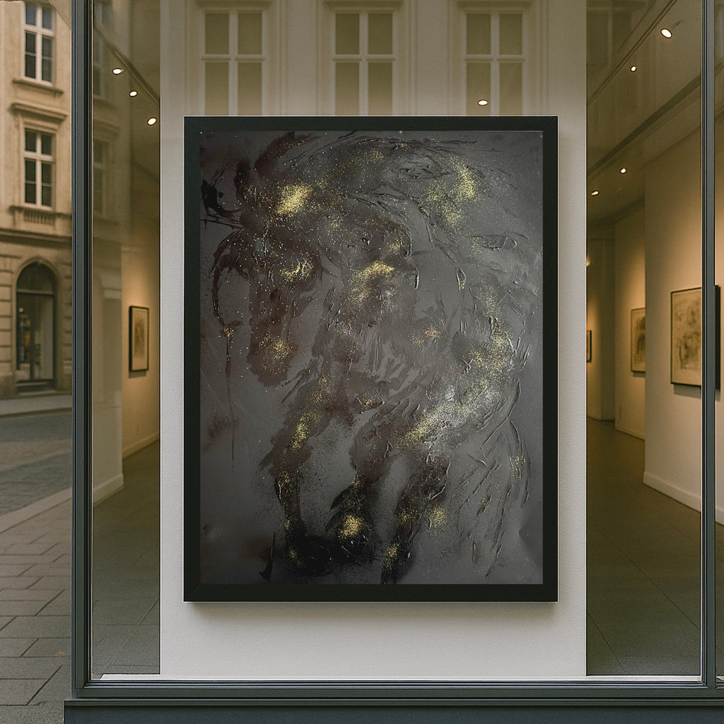 Abstract Horse Wall Art, Textured Acrylic Painting, Black and Gold Modern Artwork, Palette Knife Horse Art, Contemporary Animal Decor