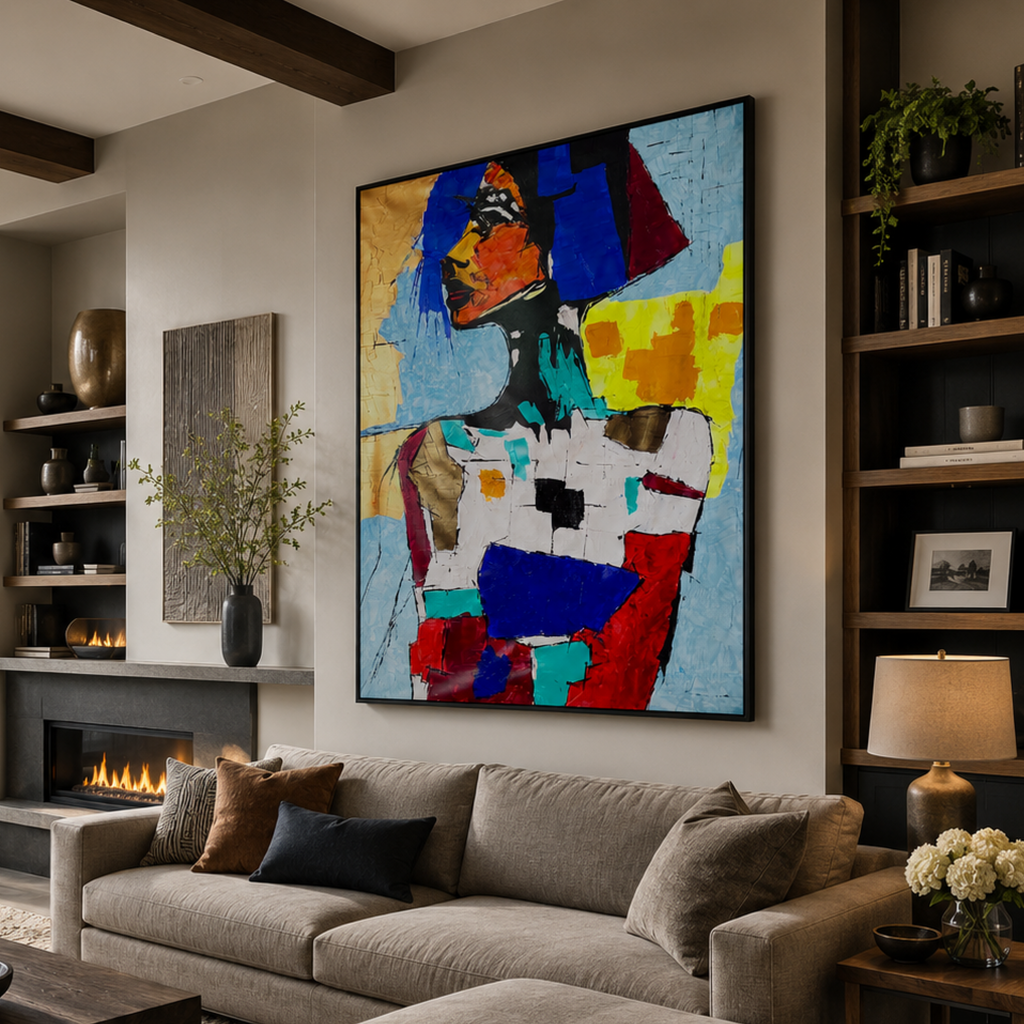 Original Expressionist Abstract Portrait Painting 26x36 Acrylic on Canvas | Textured Contemporary Modern Fine Art