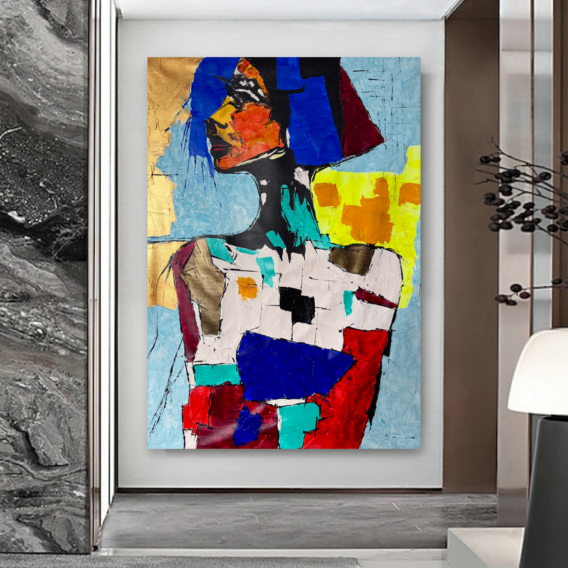 Original Expressionist Abstract Portrait Painting 26x36 Acrylic on Canvas | Textured Contemporary Modern Fine Art