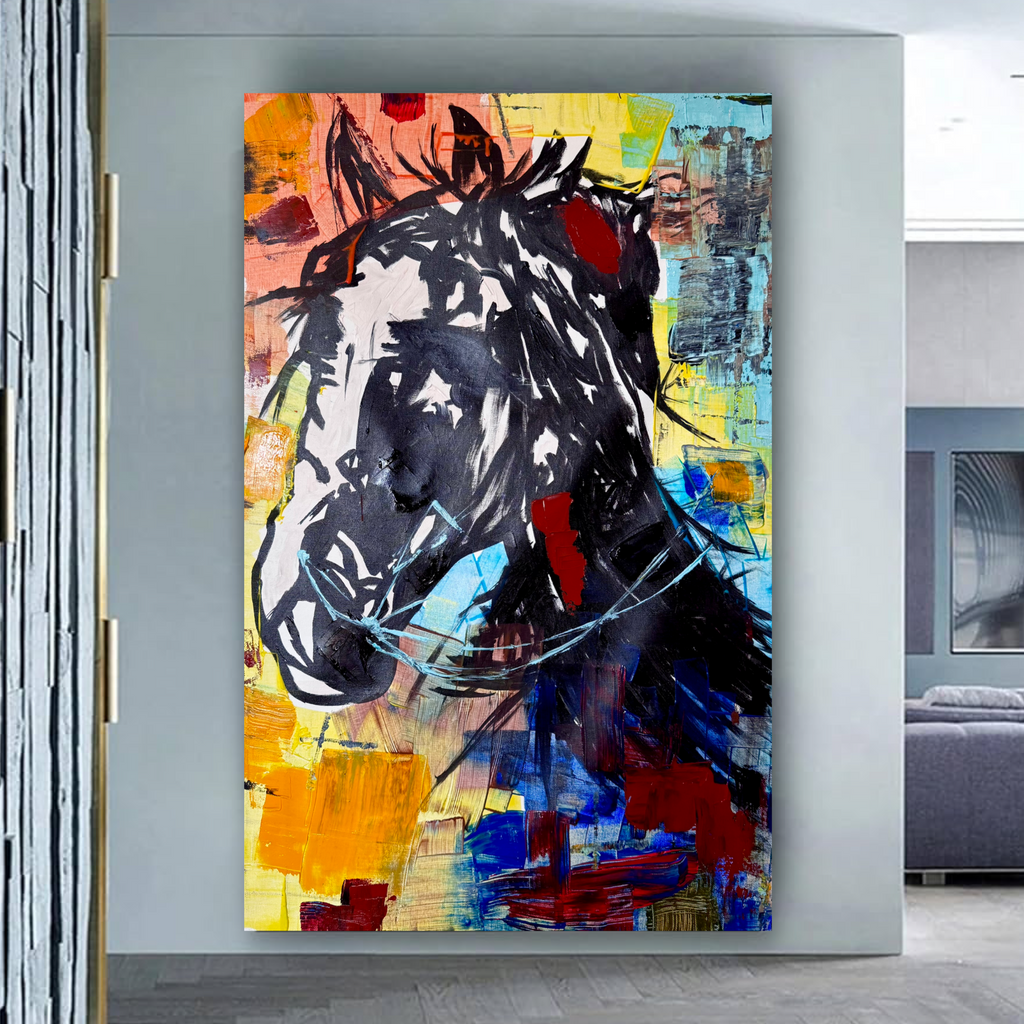 Expressionist Abstract Horse Painting Original Acrylic on Canvas 22x34 Inches | Contemporary Modern Equine Artwork