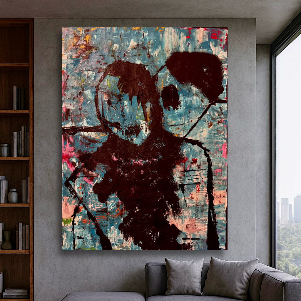 Neo-Expressionist Canvas Art 19x26 | Red Silhouette Abstract Painting, Textured Acrylic, Modern Statement Wall Decor