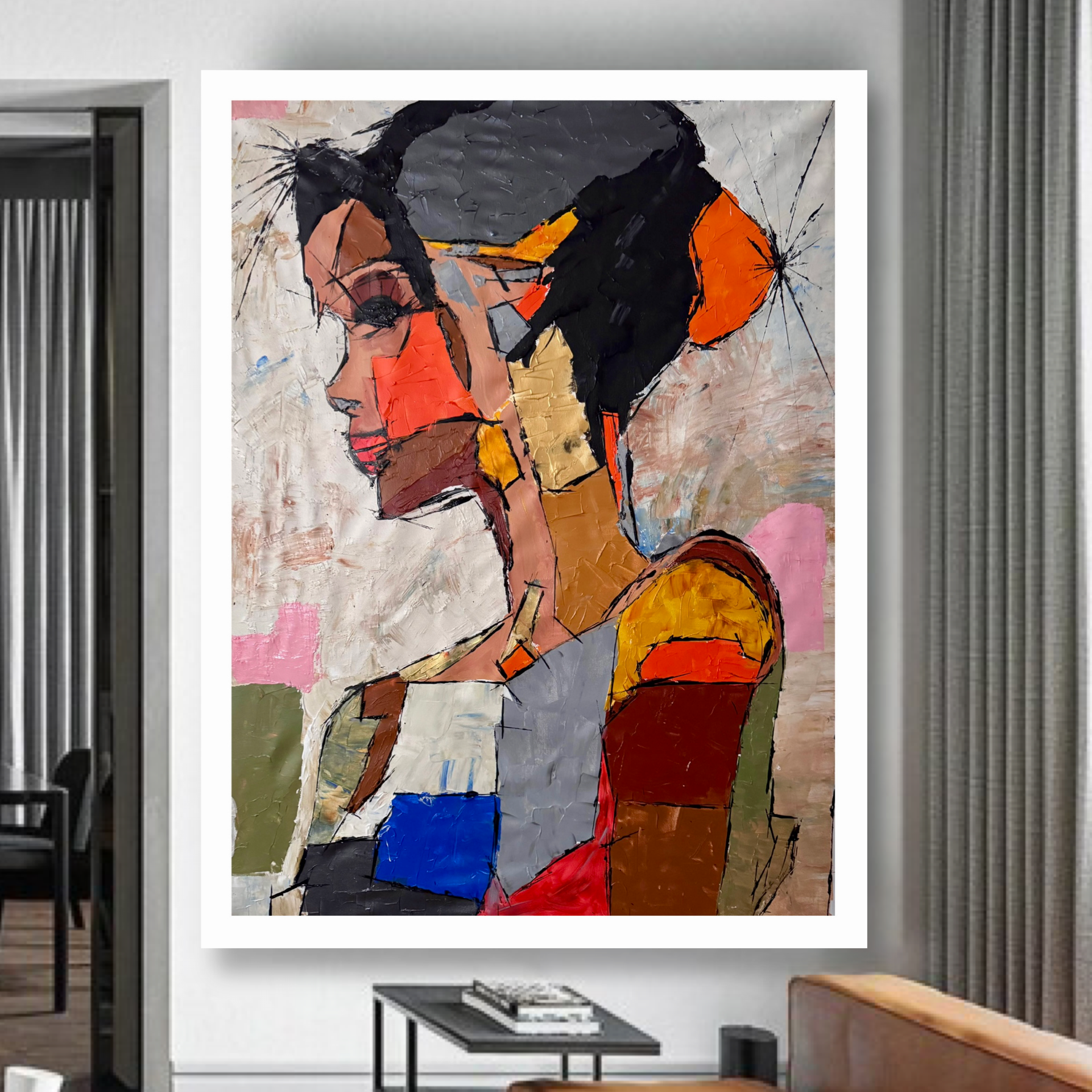 Neo-Expressionist Woman Portrait Painting on Canvas, Original Acrylic Palette Knife Textured Wall Art 30x40 inch