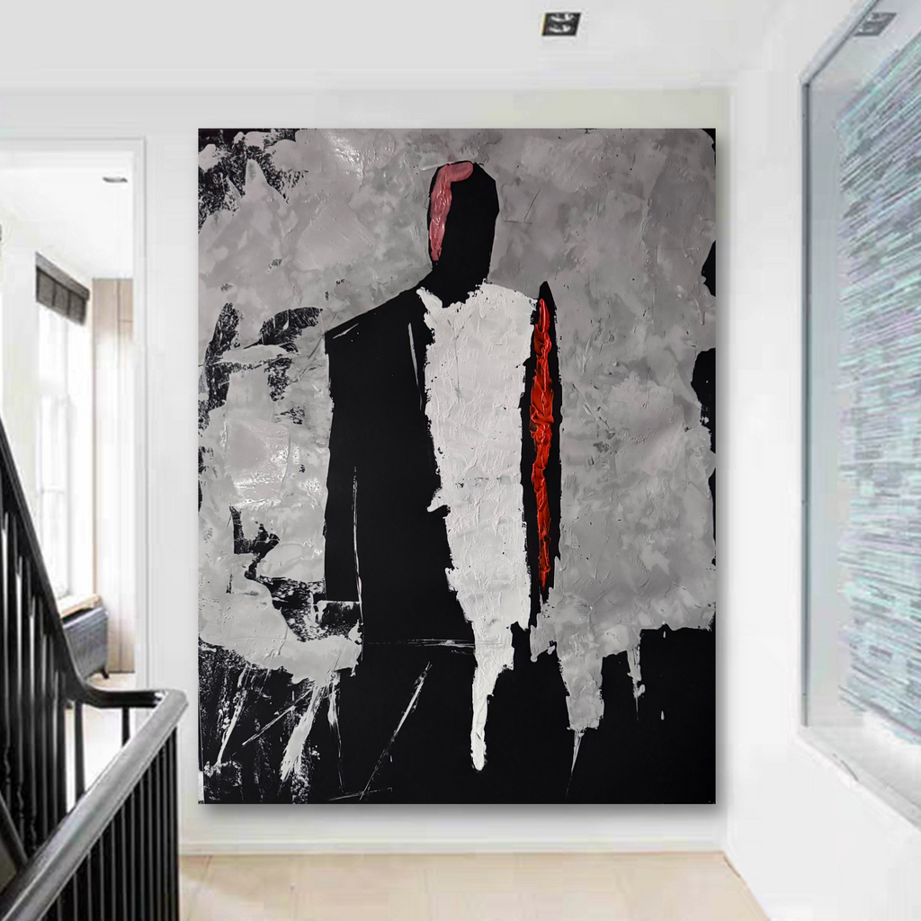 Neo Expressionist Figure Art, Textured Acrylic Painting, Black White Red Abstract Artwork, Palette Knife Modern Wall Decor