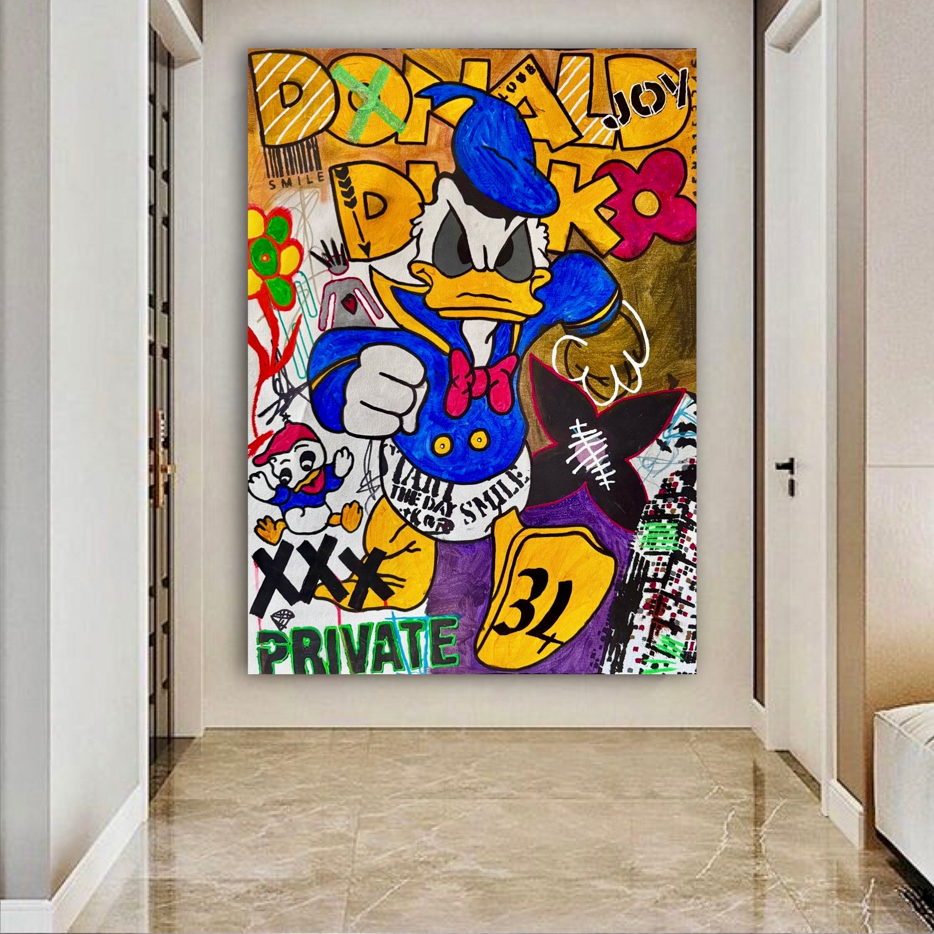 Bold Pop Art Donald Duck Street Style Canvas Painting Modern