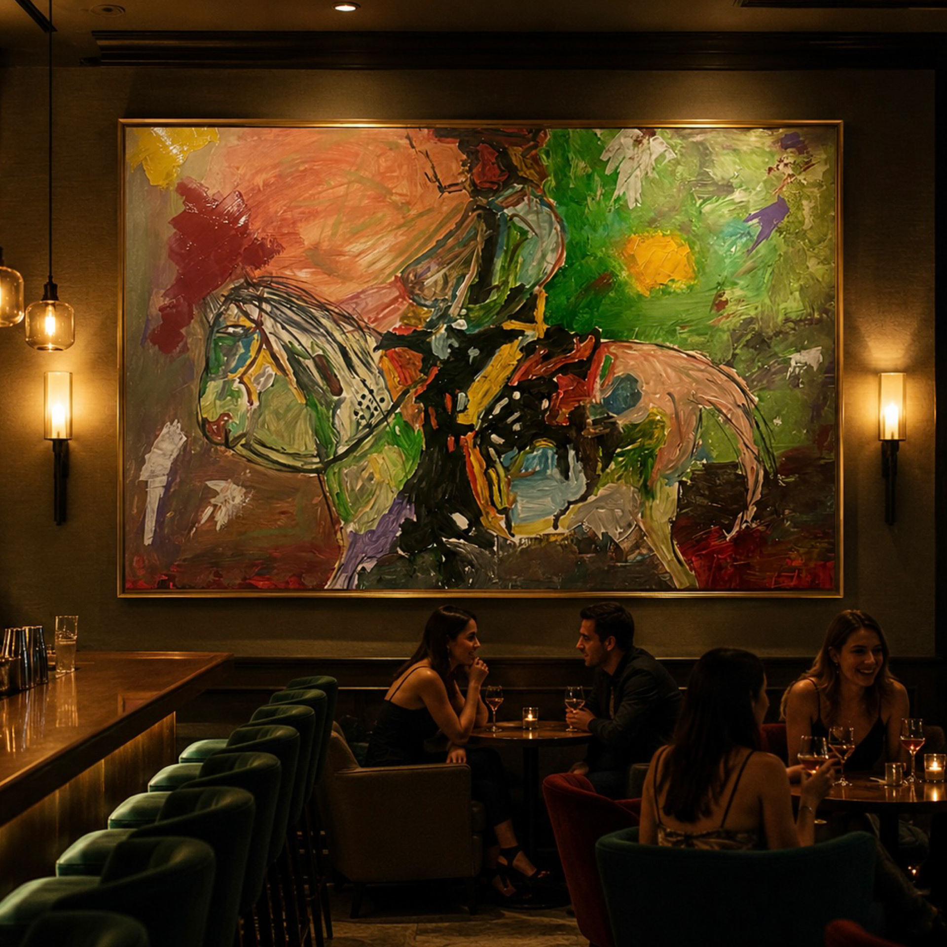 Abstract Expressionist Horse & Rider Painting, 26x36 Original Acrylic on Canvas, Textured Palette Knife Artwork