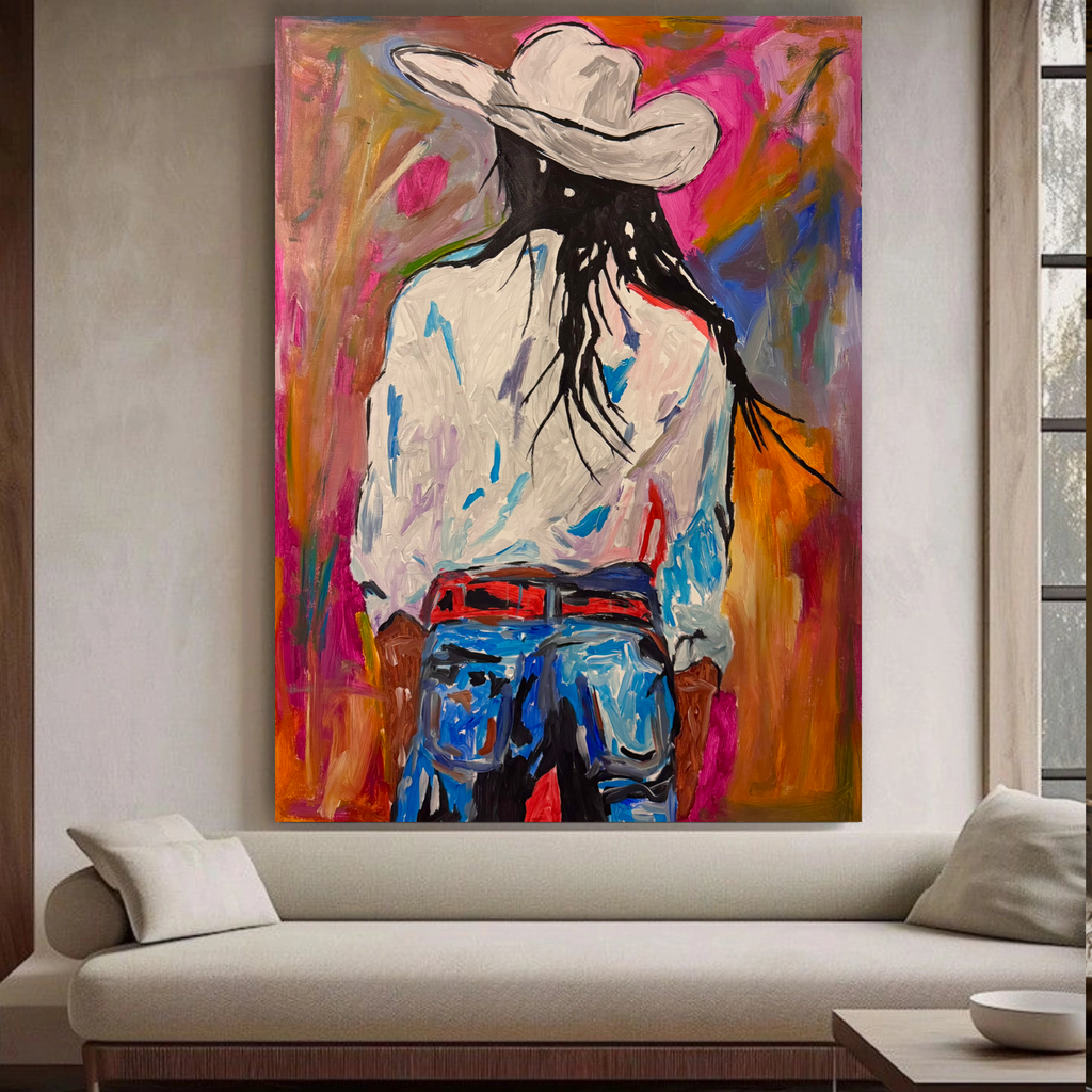 Cowgirl Spirit | Original 26x36 Abstract Western Acrylic Painting on Canvas | Colorful Contemporary Cowgirl Artwork