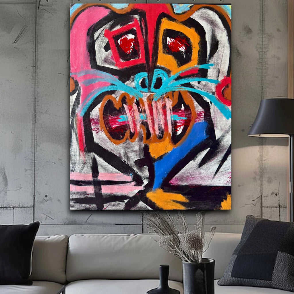 Expressionist Abstract Face Painting – Colorful Acrylic Canvas Art - Pastel & Acrylic Paint