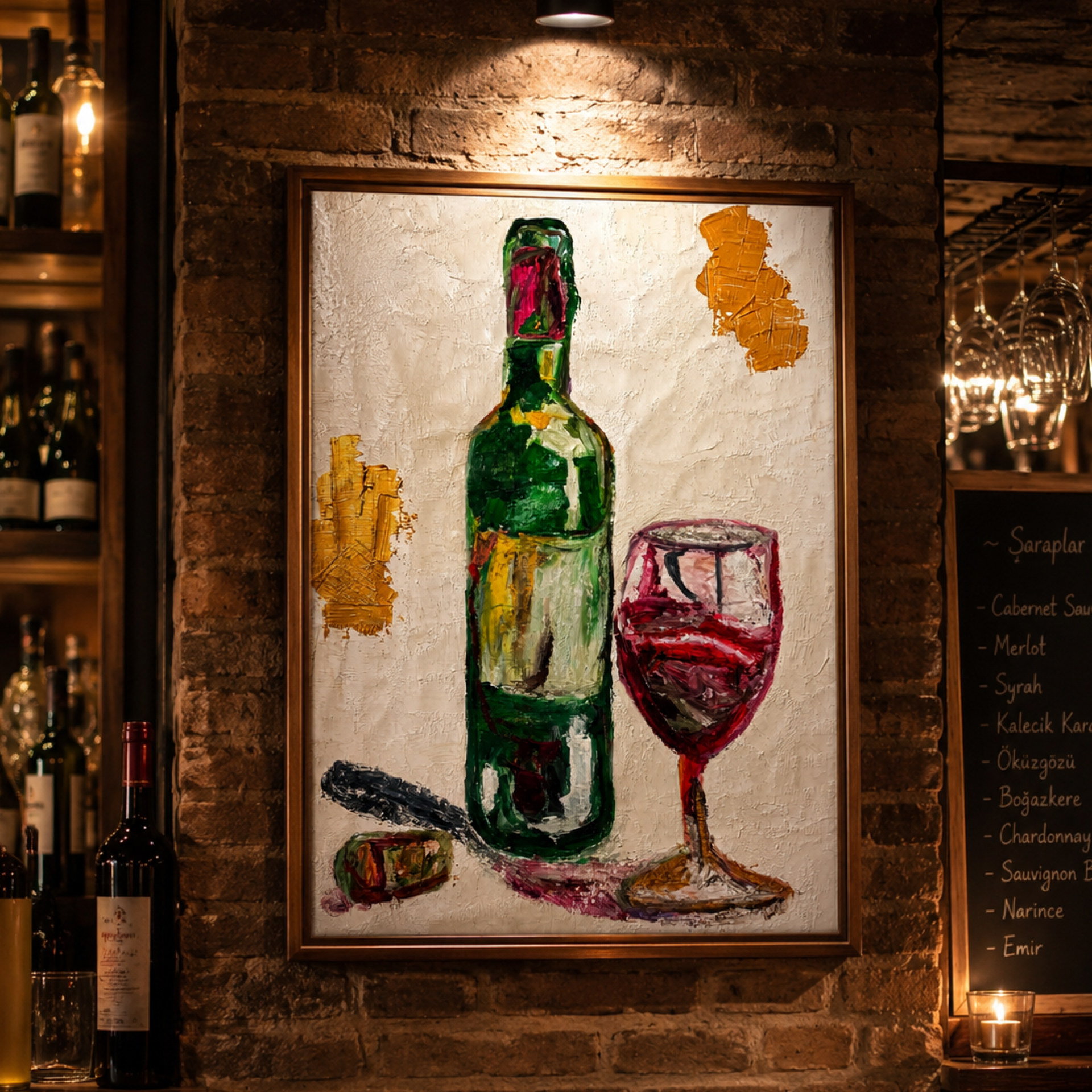 Vintage Wine Still Life – Original Palette Knife Acrylic & Oil Painting on 26x36 Canvas, Contemporary Expressionist Art