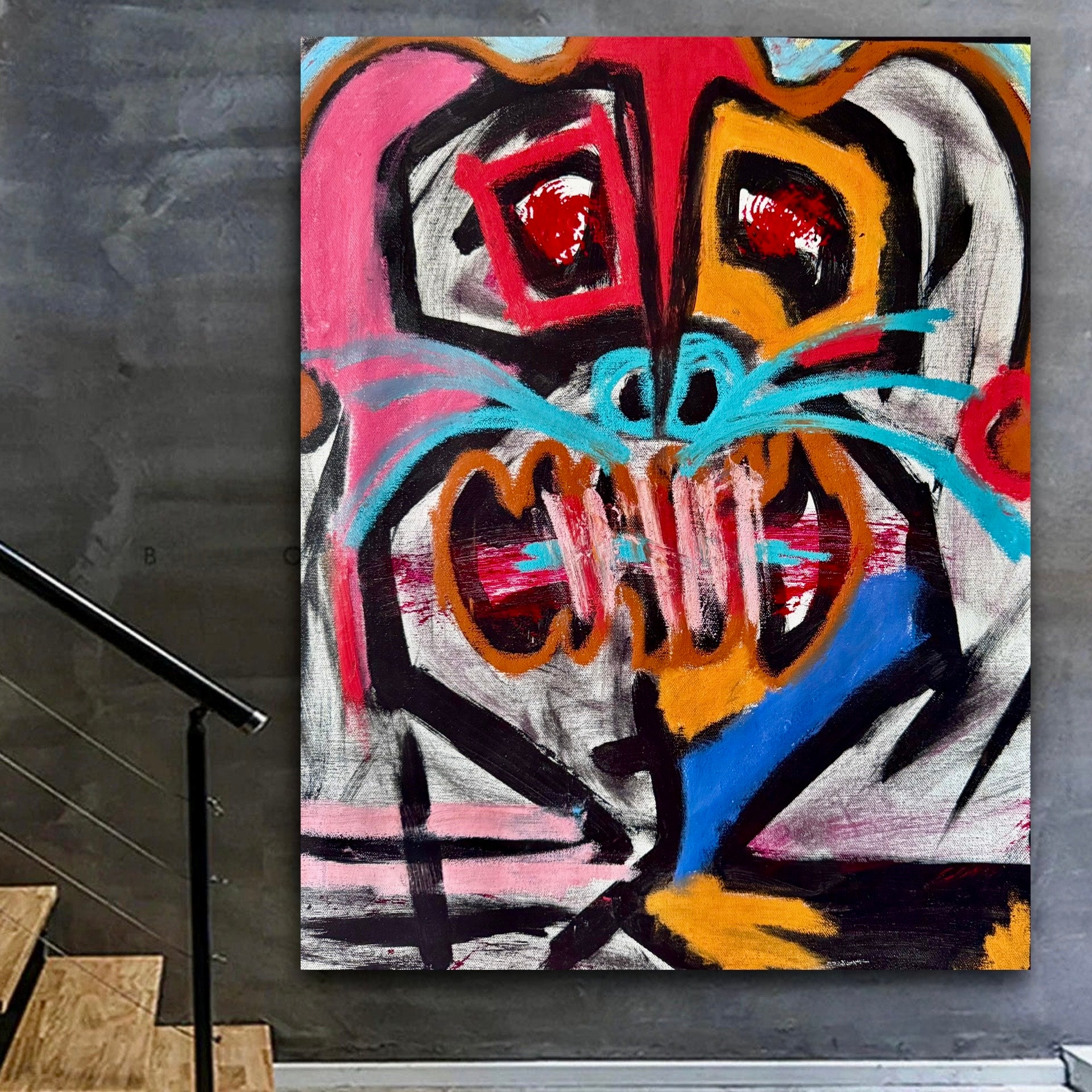 Expressionist Abstract Face Painting – Colorful Acrylic Canvas Art - Pastel & Acrylic Paint