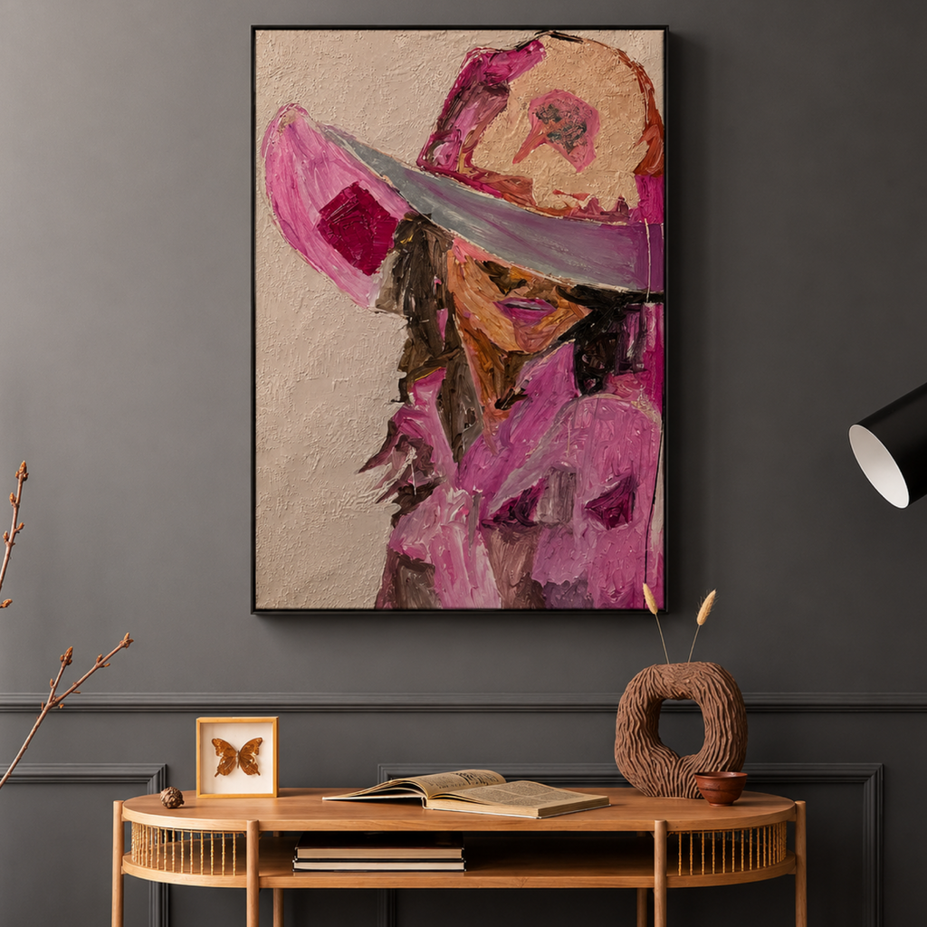 Pink Cowgirl Dreams – Original Abstract Expressionist Acrylic Palette Knife Painting on Canvas, 18x24 Inches