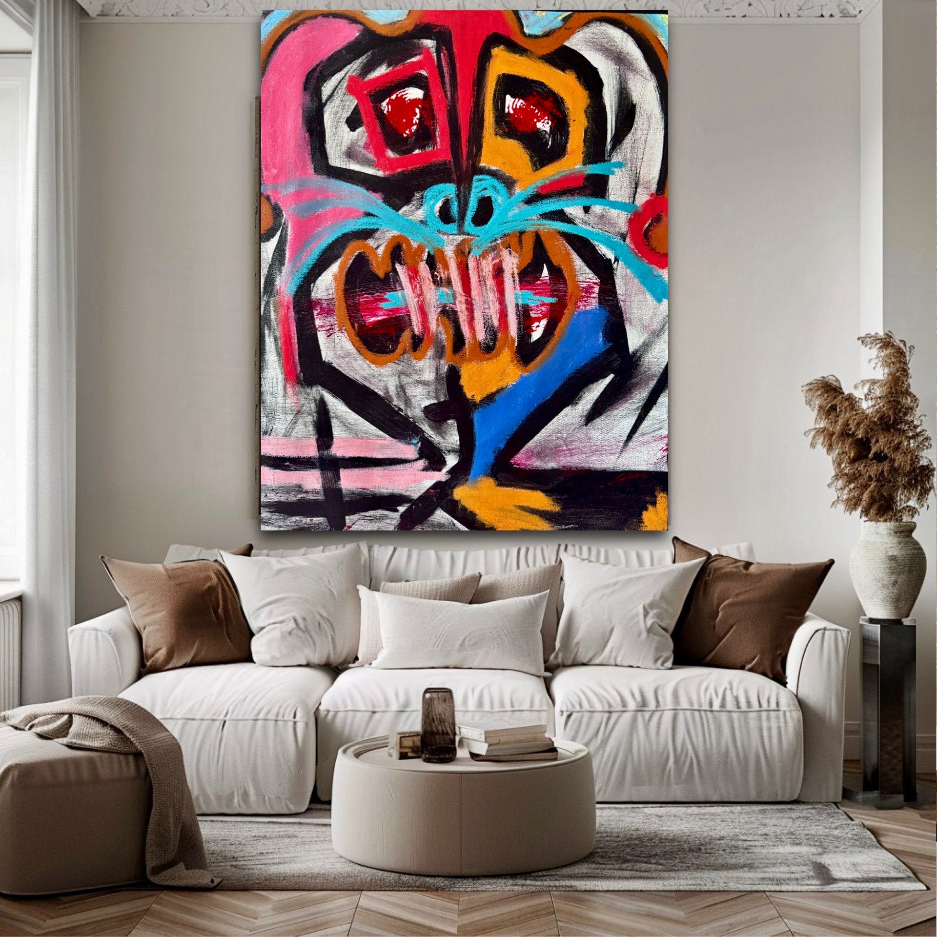 Expressionist Abstract Face Painting – Colorful Acrylic Canvas Art - Pastel & Acrylic Paint