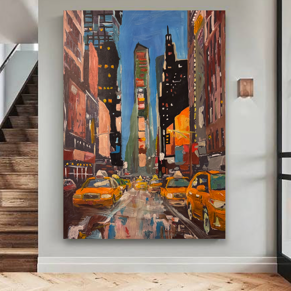 Abstract Manhattan Times Square Skyline | Original Acrylic Painting on Canvas | Palette Knife & Brush | 26x36 Urban Cityscape