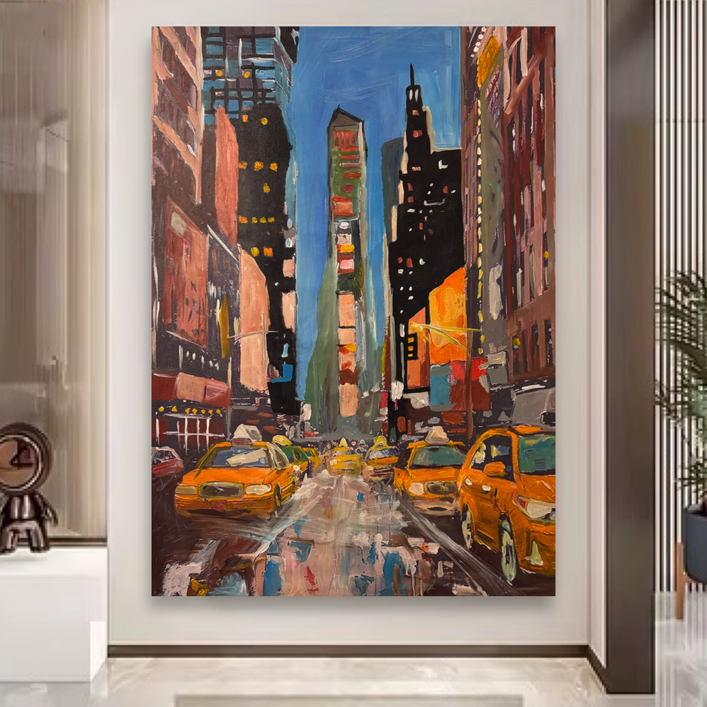 Abstract Manhattan Times Square Skyline | Original Acrylic Painting on Canvas | Palette Knife & Brush | 26x36 Urban Cityscape