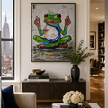 Original Abstract Expressionist Frog Painting | 26x36 Acrylic on Canvas | Hand-Painted Palette Knife & Brush Animal Wall Art