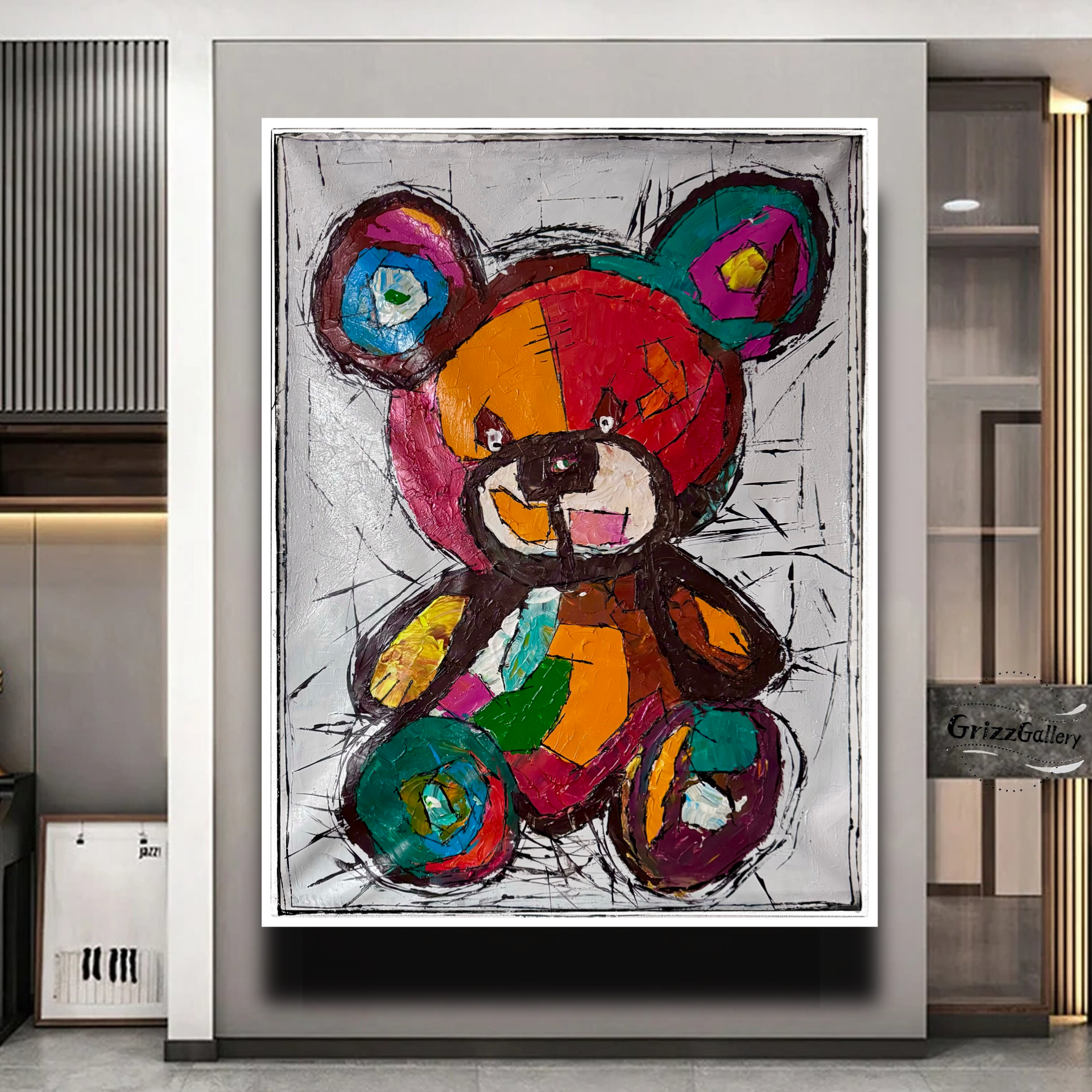 Original Abstract Expressionist Teddy Bear Painting | 26x36” Acrylic on Canvas | Hand-Painted Modern Pop Art Animal