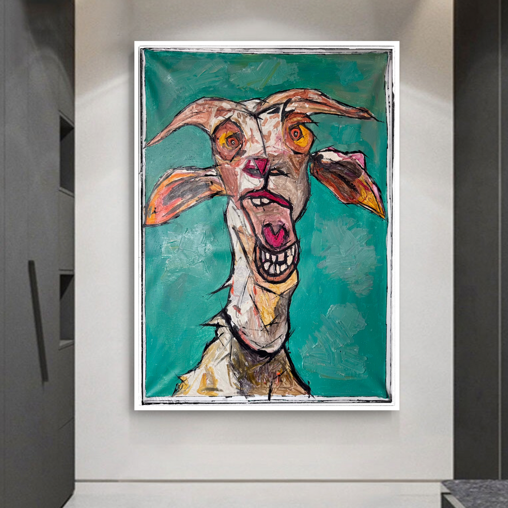 Original Abstract Expressionist Goat Painting | 26x36” Hand-Painted Acrylic on Canvas | Modern Animal Wall Art