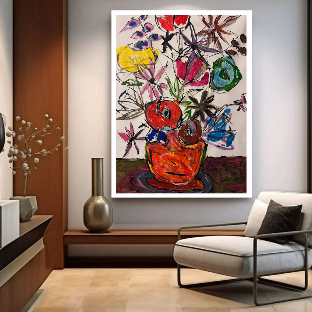 Neo-Expressionist Floral Still Life | 22x28 Inch Acrylic Painting on Canvas | Palette Knife & Brush Artwork