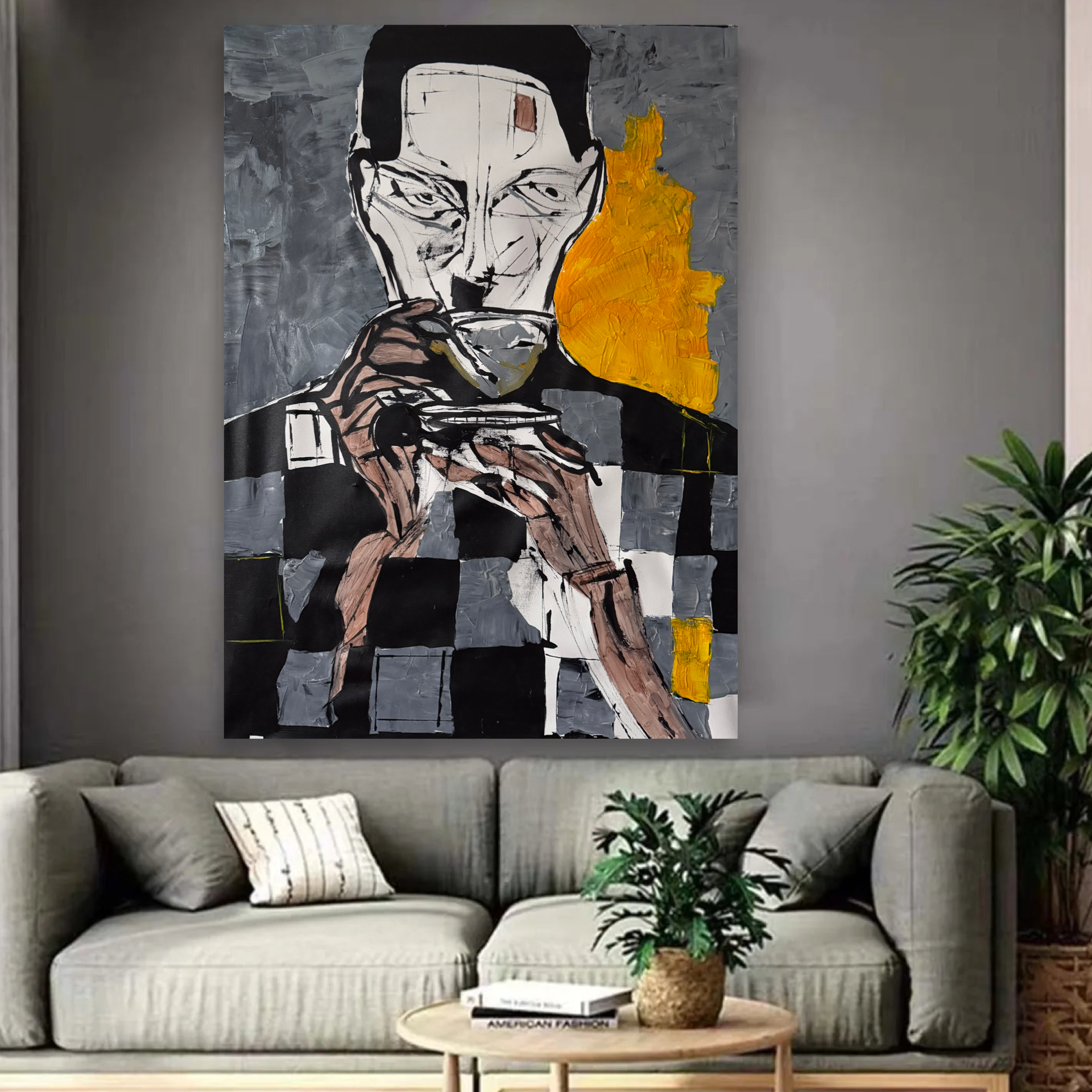 Neo-Expressionist Coffee Portrait | 22x28 Acrylic on Canvas | Hand-Painted with Brush & Palette Knife