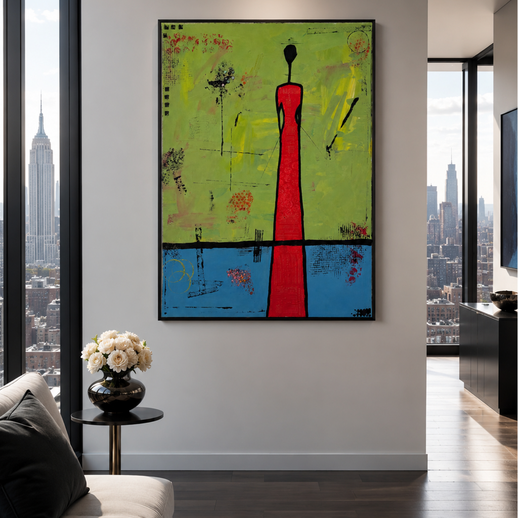 Silent Figure Between Earth and Sky | Original Neo-Expressionist Abstract Acrylic Painting on Canvas