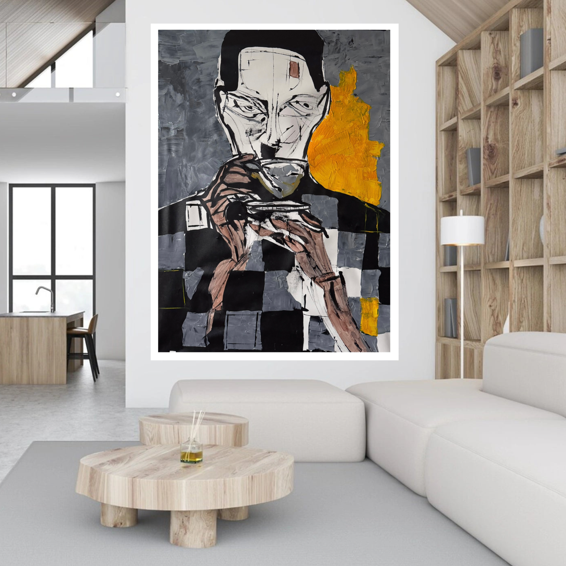 Neo-Expressionist Coffee Portrait | 22x28 Acrylic on Canvas | Hand-Painted with Brush & Palette Knife