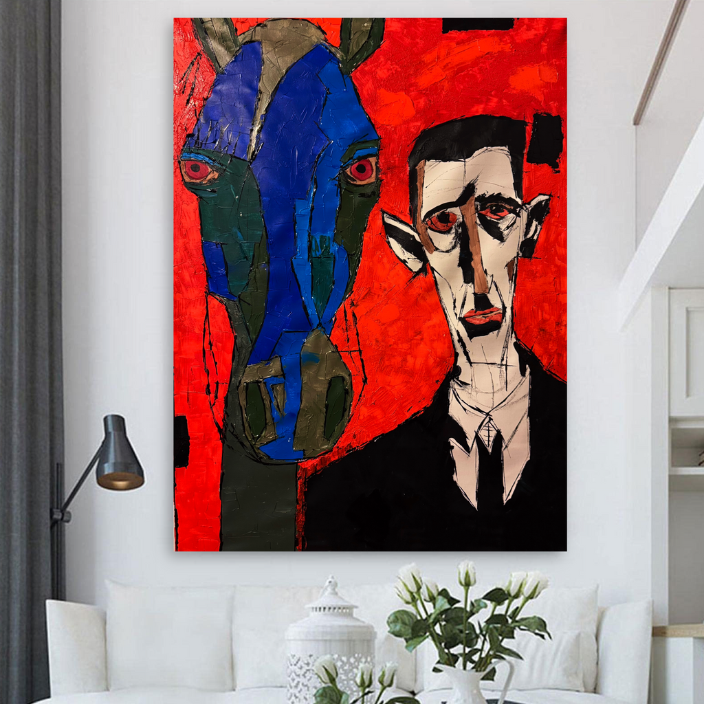 Neo-Expressionist Abstract Portrait with Horse | Original Acrylic Painting on Canvas 22x28 | Handmade Unique Artwork