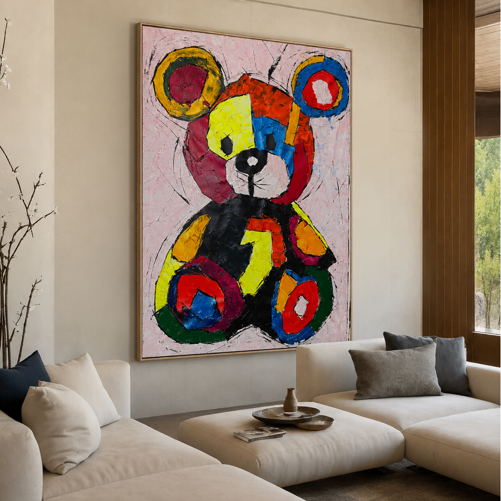Original Colorful Teddy Bear Pop Art Painting 26x36 Canvas, Handmade Acrylic Abstract Wall Art, One of a Kind Decor