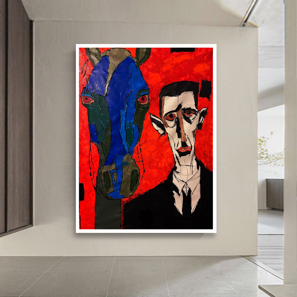 Neo-Expressionist Abstract Portrait with Horse | Original Acrylic Painting on Canvas 22x28 | Handmade Unique Artwork