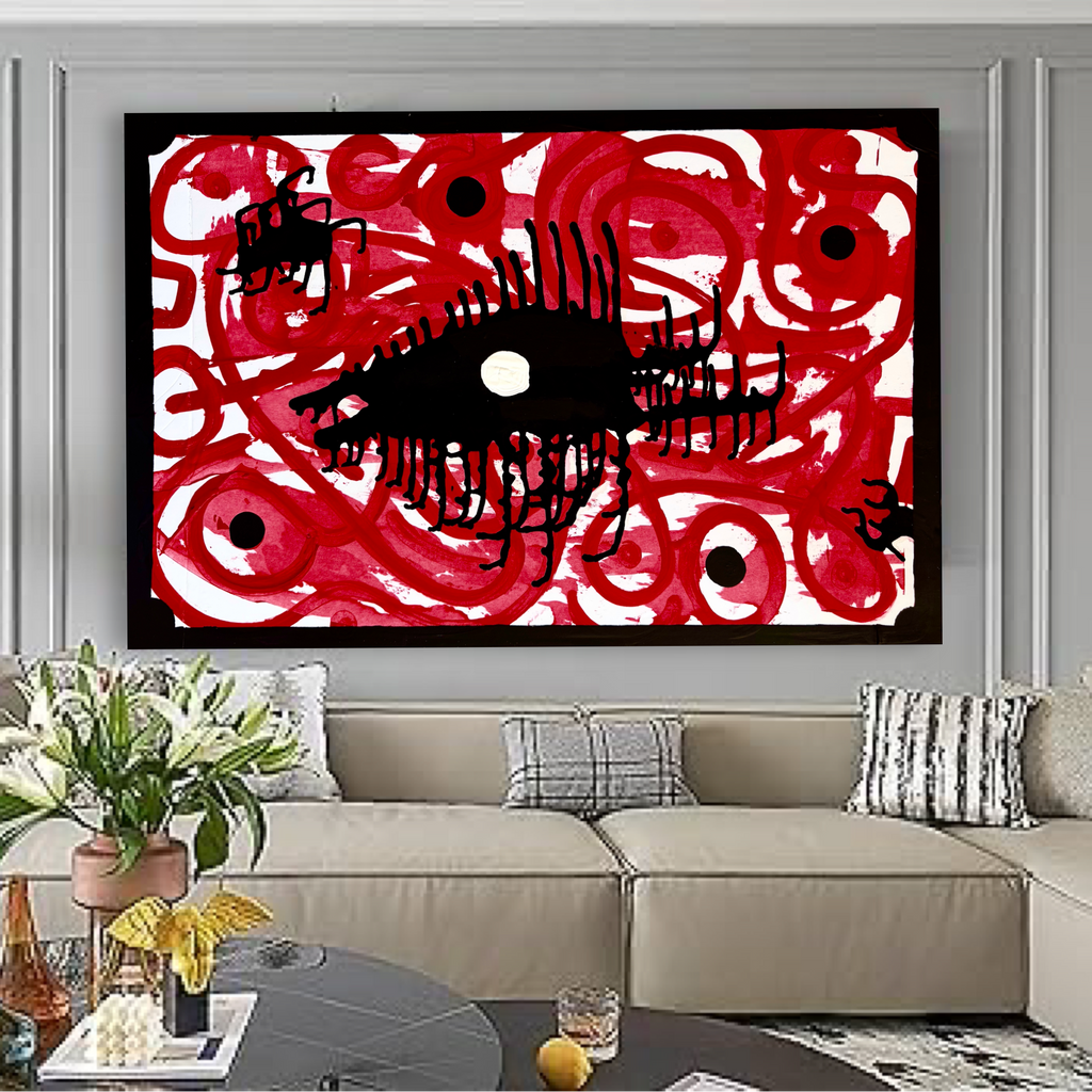 Abstract Red & Black Acrylic Painting on Cardboard, 20x30 Wall Art, Vertical or Horizontal Display, Modern Expressionist Artwork