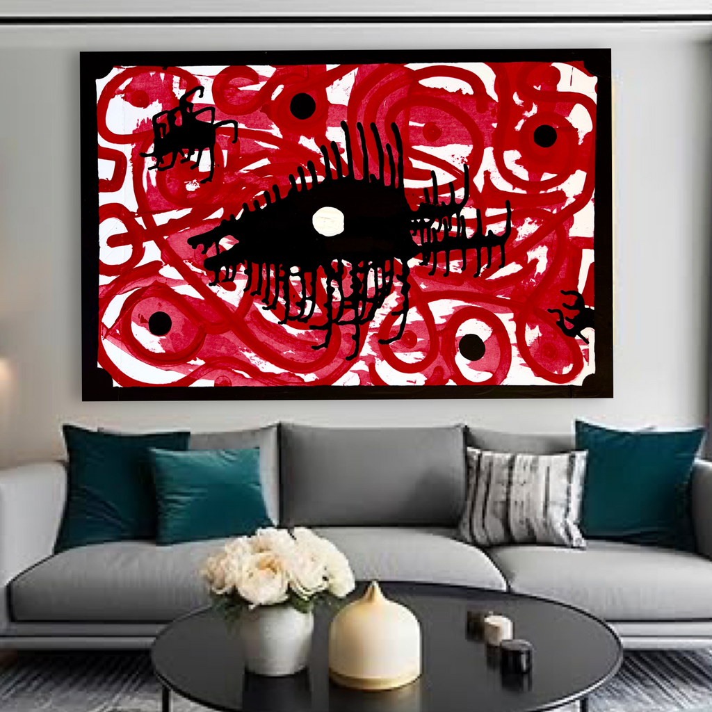 Abstract Red & Black Acrylic Painting on Cardboard, 20x30 Wall Art, Vertical or Horizontal Display, Modern Expressionist Artwork