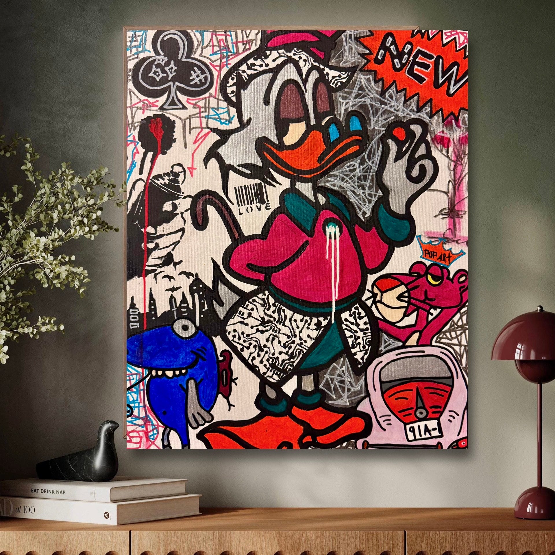 Donald Duck Pop Art Painting: Graffiti Style Acrylic Canvas (20x24 inch, Canvas)