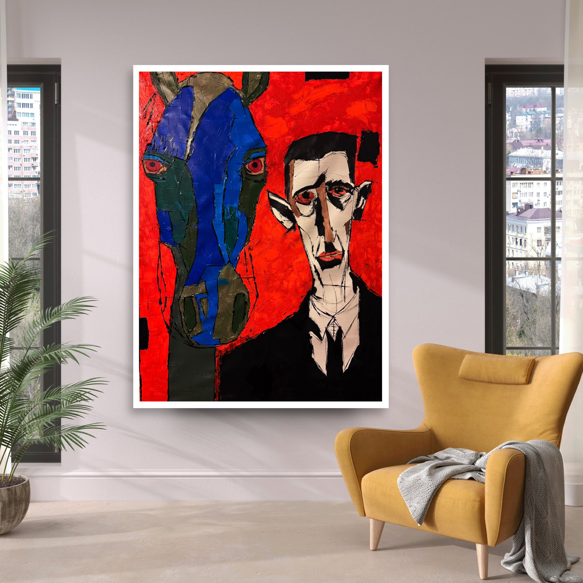Neo-Expressionist Abstract Portrait with Horse | Original Acrylic Painting on Canvas 22x28 | Handmade Unique Artwork
