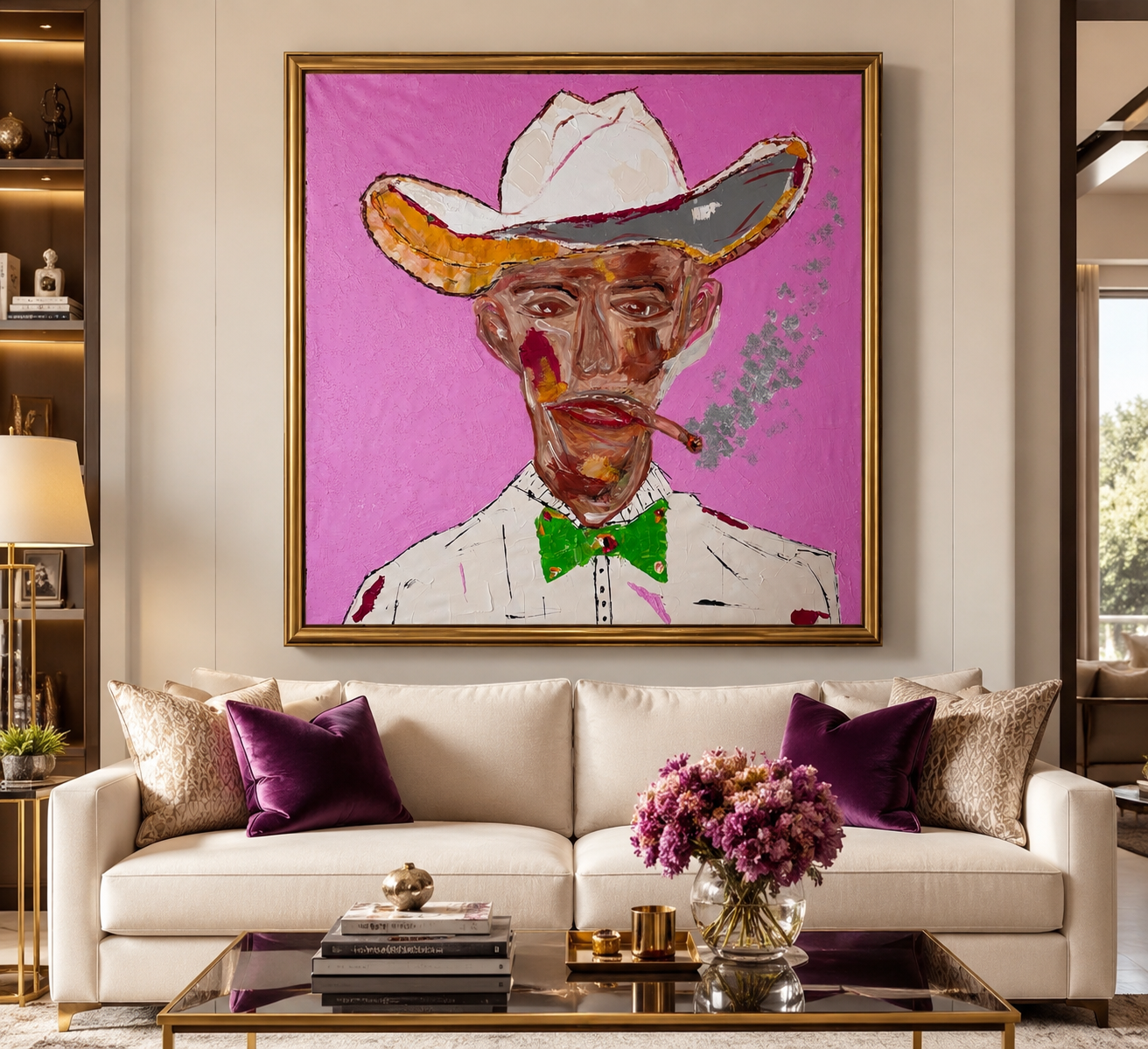 Abstract Expressionist Cowboy | Original 34x34” Hand-Painted Acrylic on Canvas | Textured Palette Knife & Brush Artwork