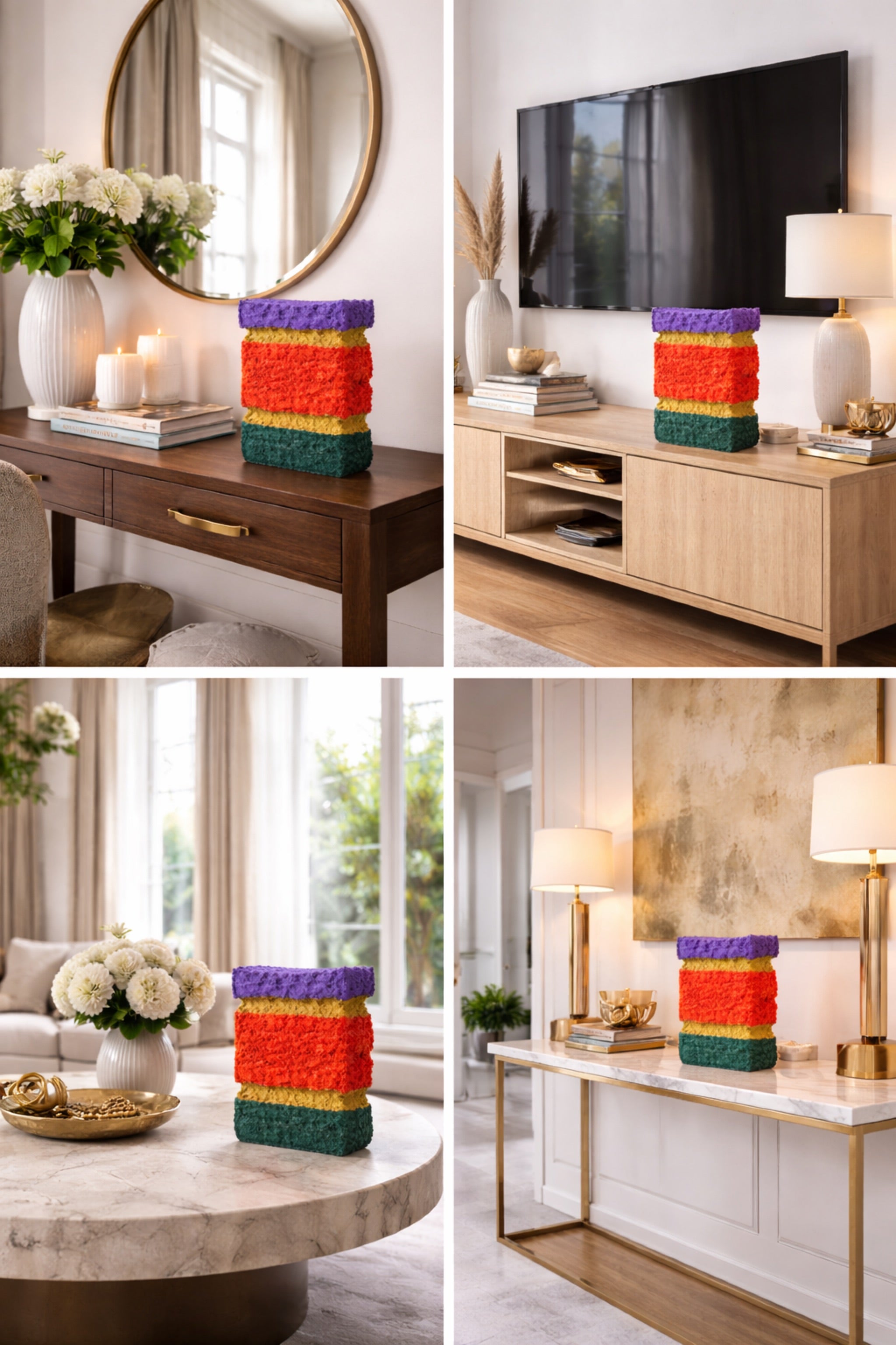 Handmade Textured Foam Sculpture – Contemporary Abstract Color Block Art Object for Modern Interior Decor