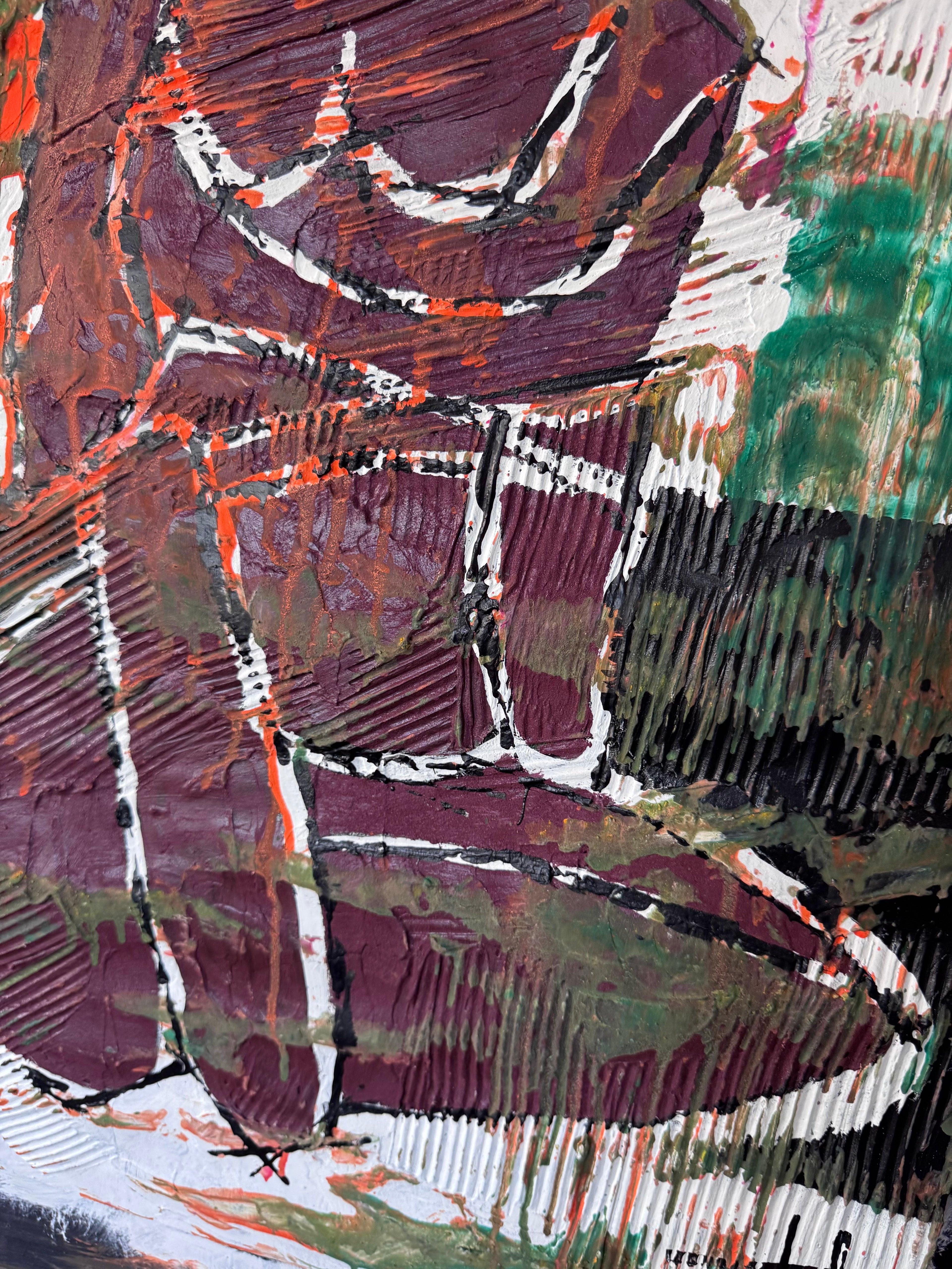 Neo-Expressionist Textured Figure Painting on Paper, 20x28 Inch Contemporary Abstract Artwork with Bold Acrylic Layers