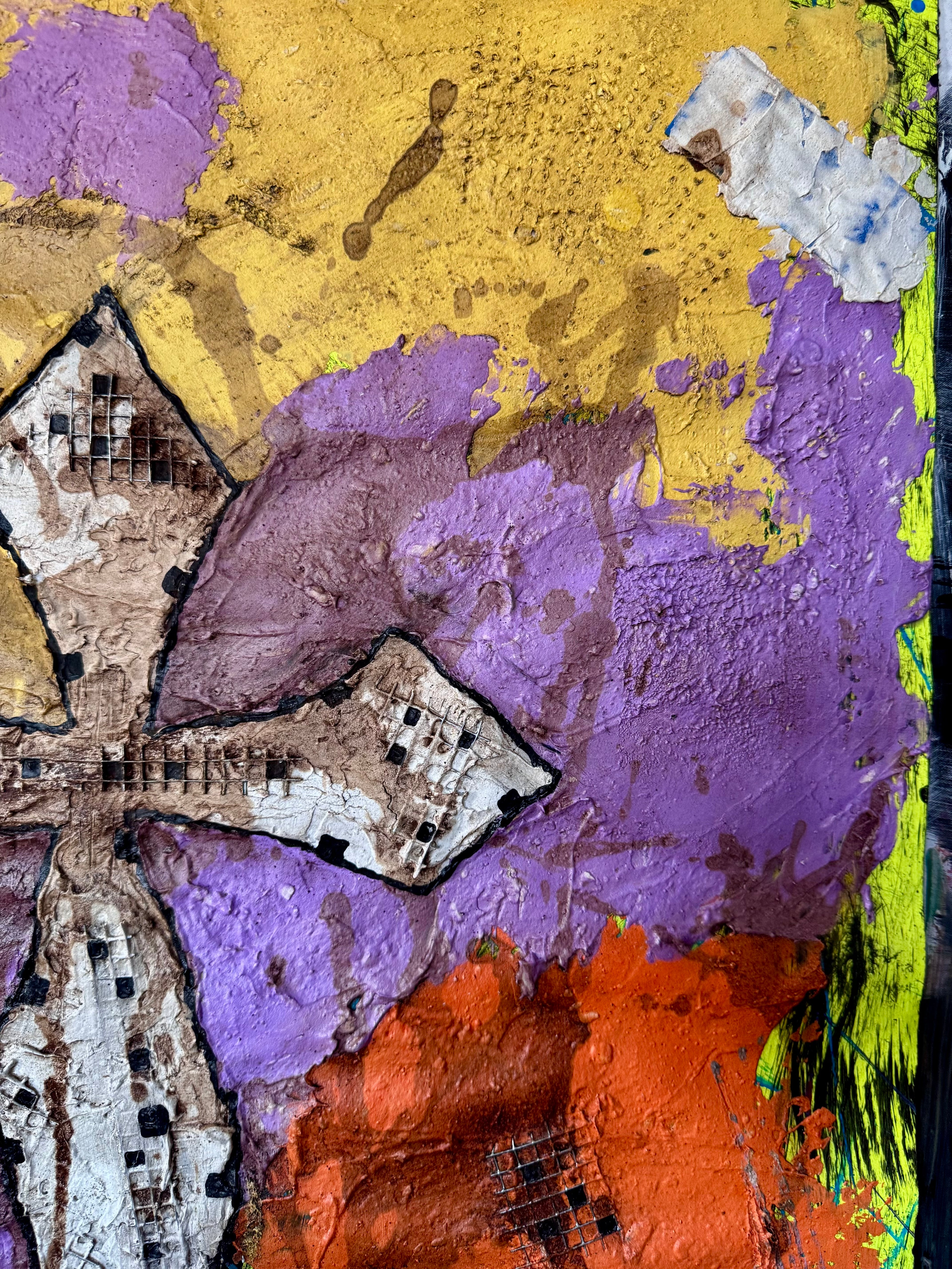 Textured Abstract Cross Art 22x28 Mixed Media Impasto Wall Decor Bold Contemporary Statement Painting