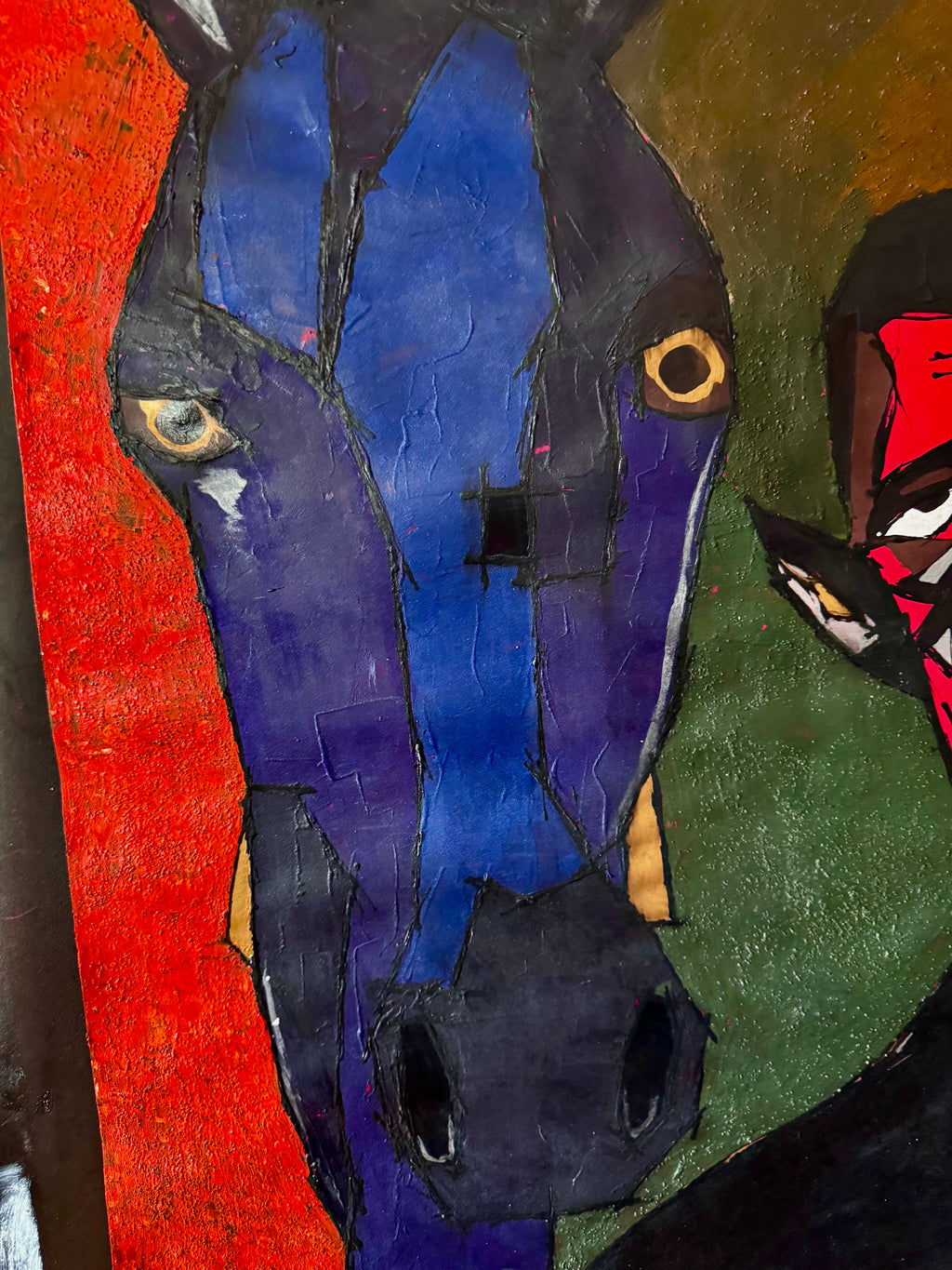 Neo-Expressionist Horse and Man Painting, 22x28 Acrylic Artwork, Signed by Artist