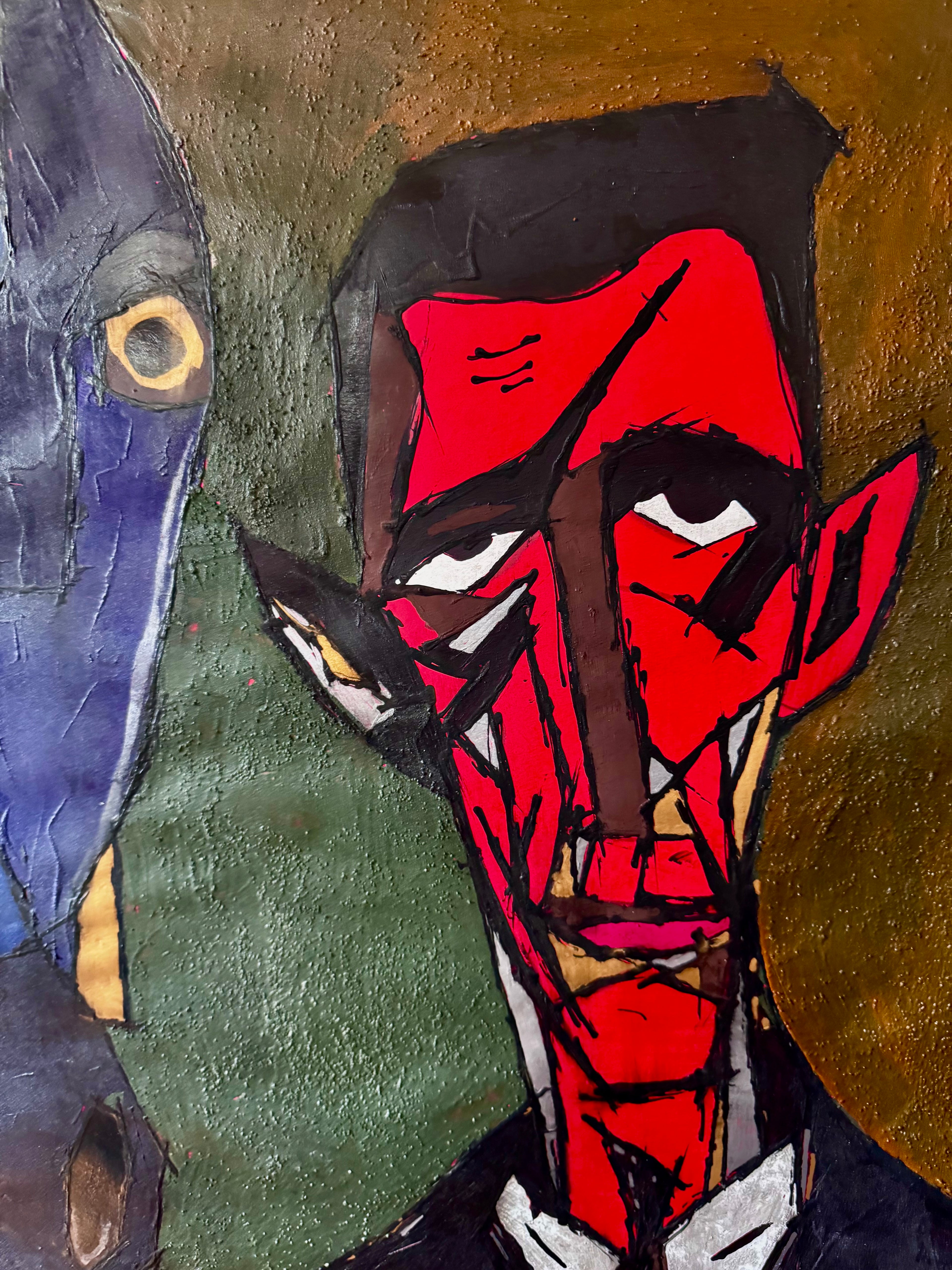 Neo-Expressionist Horse and Man Painting, 22x28 Acrylic Artwork, Signed by Artist