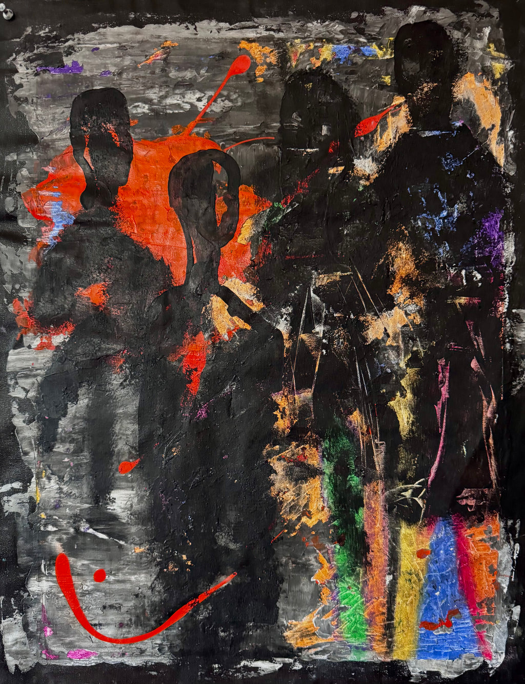 Neo Expressionist Canvas Art, Dark Silhouette Statement Painting, Textured Acrylic Wall Art